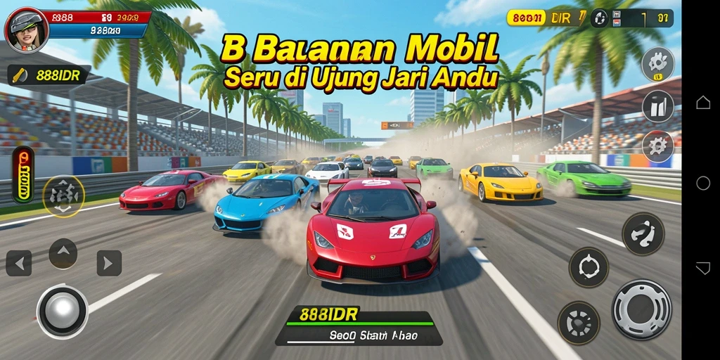 Tampilan nyata balapan cepat di 888IDR dengan mobil pilihan.
