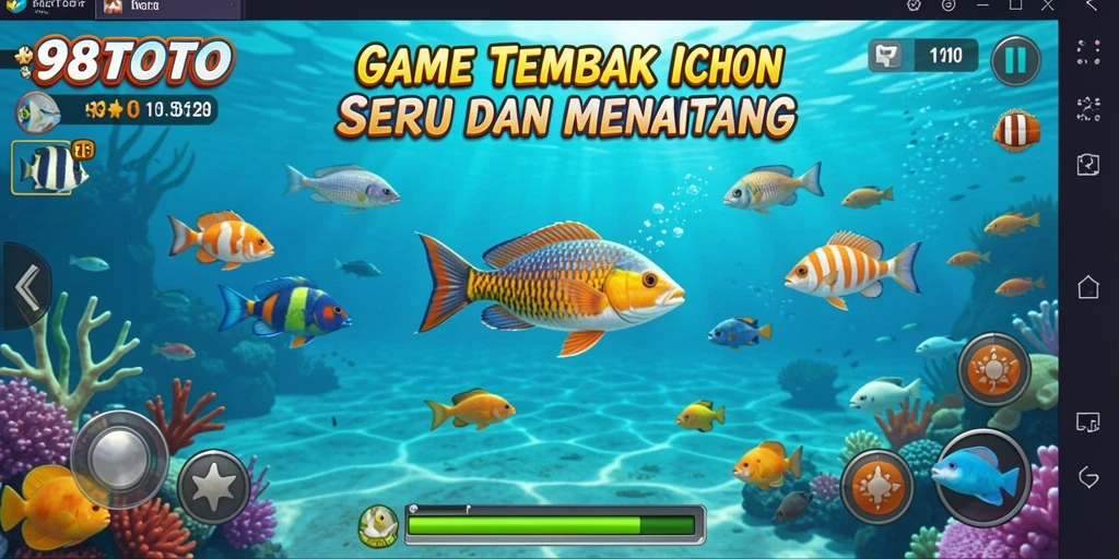 Tampilan gameplay seru dalam 98TOTO yang menembak ikan.