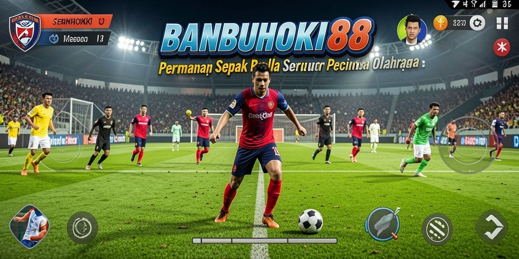 Tampilan gameplay BANBUHOKI88 dengan aksi sepak bola yang mendebarkan.