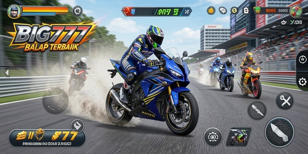 Screenshot BIG777 menampilkan aksi balap motor yang mendebarkan.
