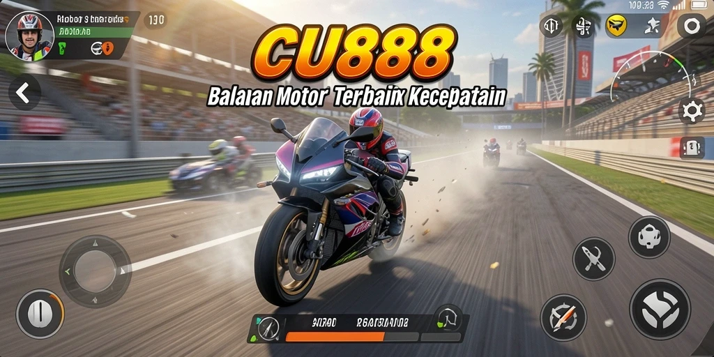 Screenshot CU888 menampilkan aksi balapan motor yang seru dan intens.