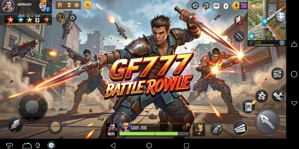 Tampilan gameplay seru dalam GF777 dengan aksi pertarungan Battle Royale.