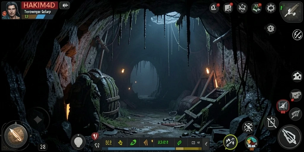 Tampilan gameplay HAKIM4D dengan suasana menyeramkan yang menakutkan.