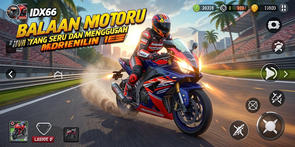 Tampilan gameplay IDX66 yang mendebarkan dan penuh aksi balapan motor.