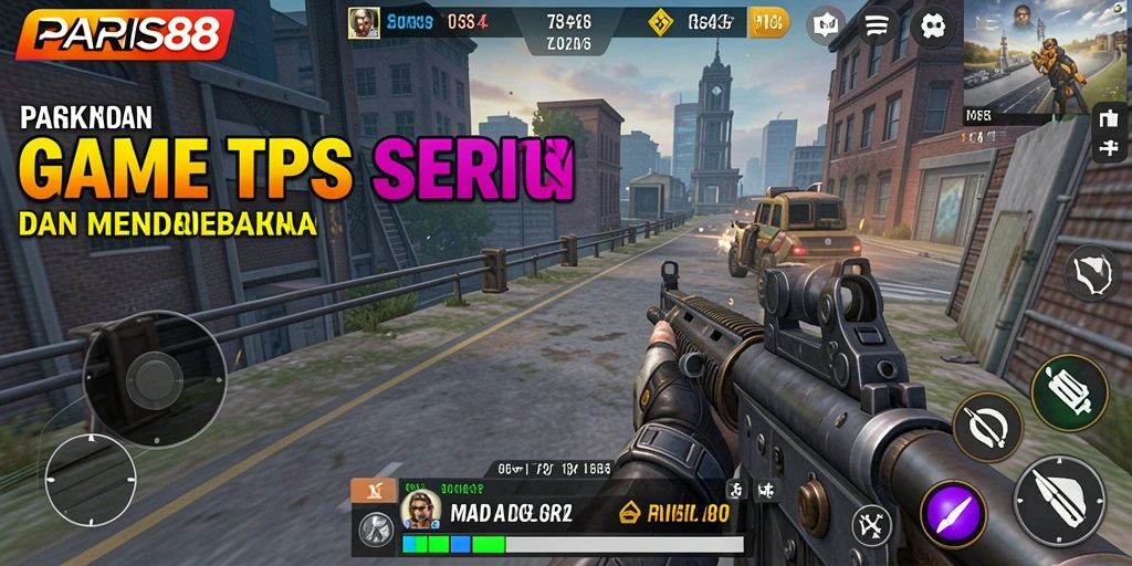 Screenshot utama PARIS88 menampilkan aksi tembak-menembak yang seru.