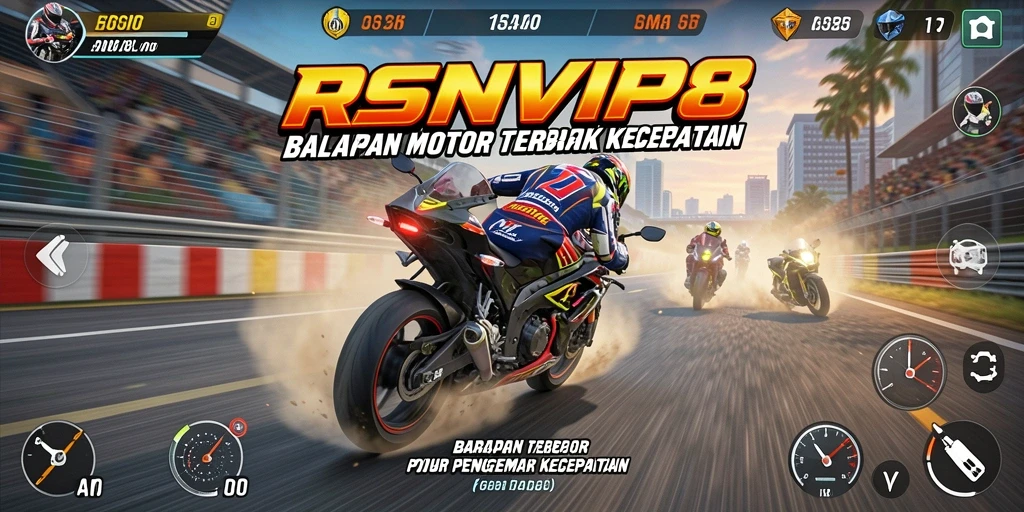 Tampilan gameplay RSNVIP8 menampilkan balapan motor yang mendebarkan dan cepat.