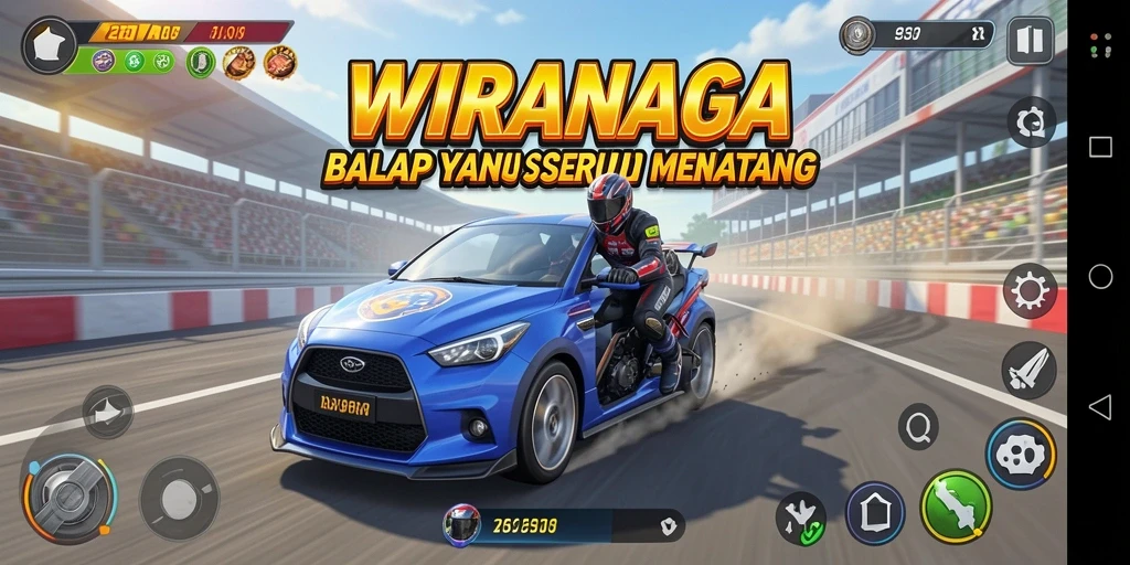 Screenshot gameplay WIRANAGA yang menampilkan aksi balap yang seru.